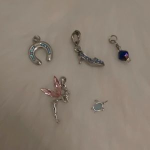 Set of 5 necklace/bracelet charms. Silver